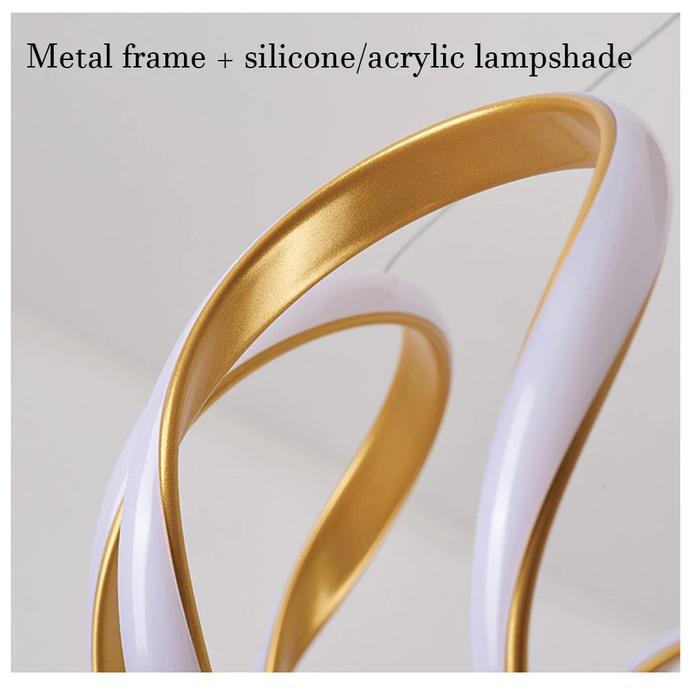 Modern LED Pendant Light with a Wavy Light Ring, Remote Control, Three Adjustable Light Colors, and Adjustable Height; Suitable for Bedrooms, Living Rooms, Above Dining Tables, and Living Rooms