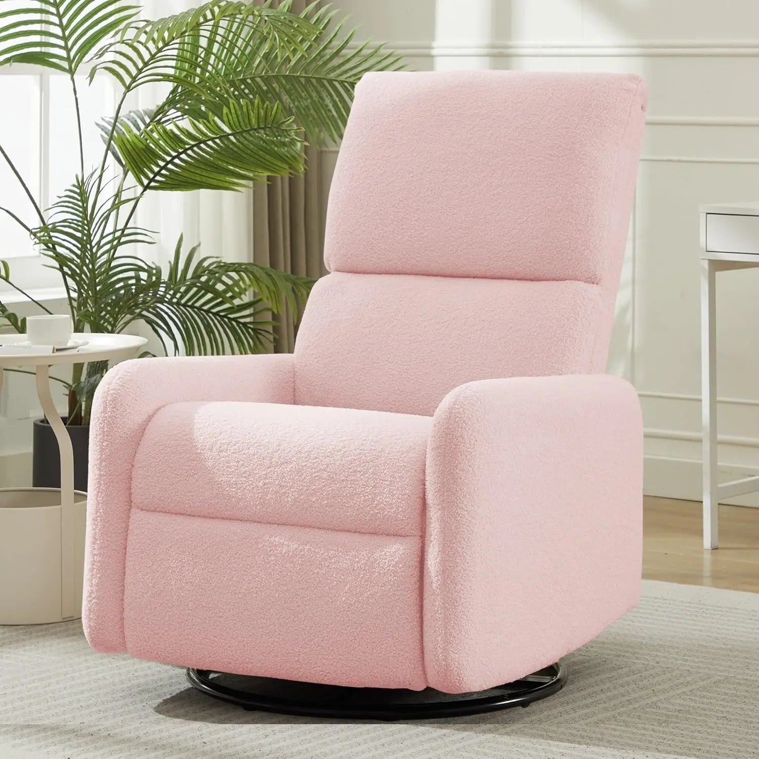 360° Swivel Glider Chair, Rocking Chair Nursery with Side Pockets, Deep Cushioned Seat, Nursery Chair with Steel Structure Base,