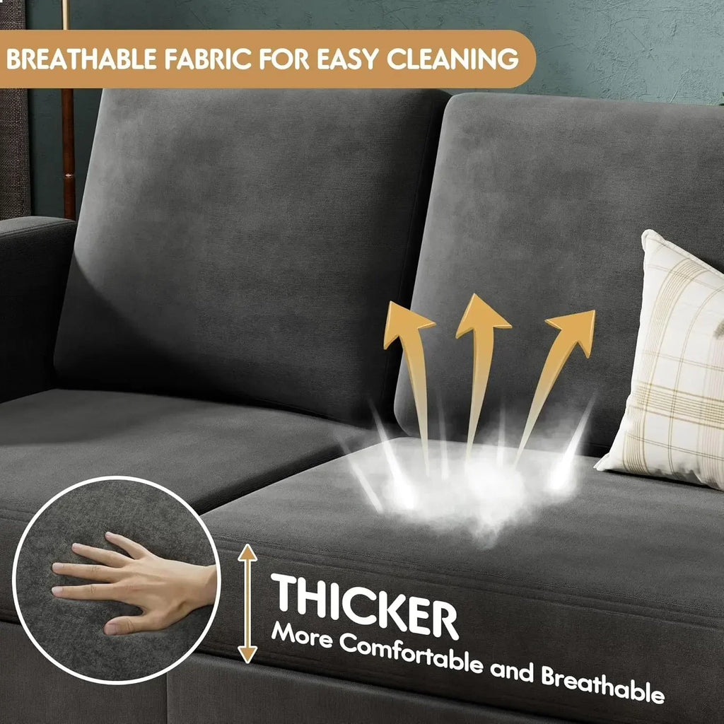 The New-Convertible Sectional Sofa Couch, 3 Seat L-Shaped Sofa With Linen Fabric Ottoman Small Couch For Small Apartments, Dark