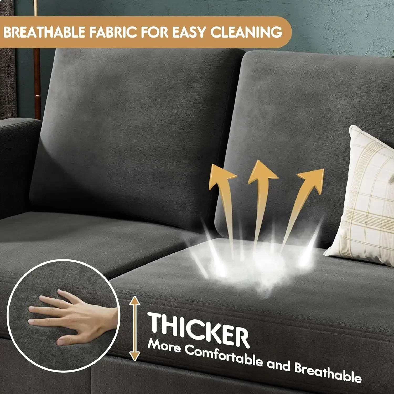 The New-Convertible Sectional Sofa Couch, 3 Seat L-Shaped Sofa With Linen Fabric Ottoman Small Couch For Small Apartments, Dark