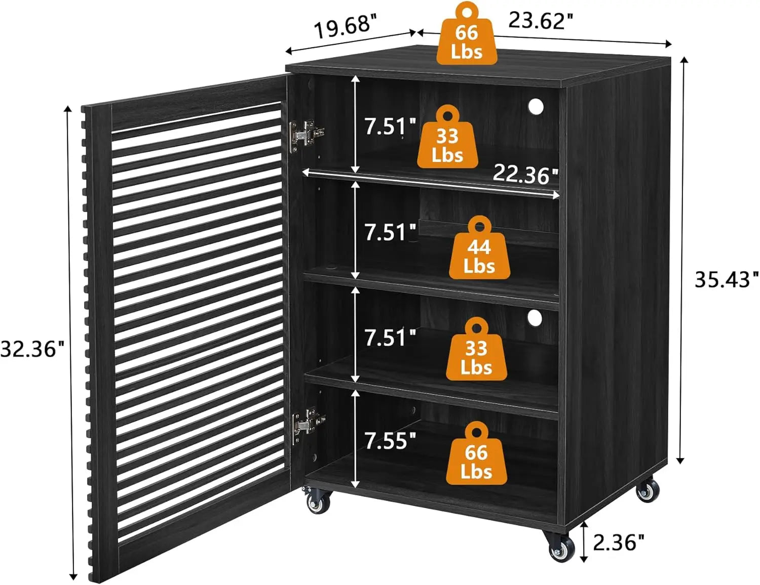 Tier AV Media Cabinet & Adjustable Shelves, Modern Wooden Stereo Rack , Audio Video Stand (Black)