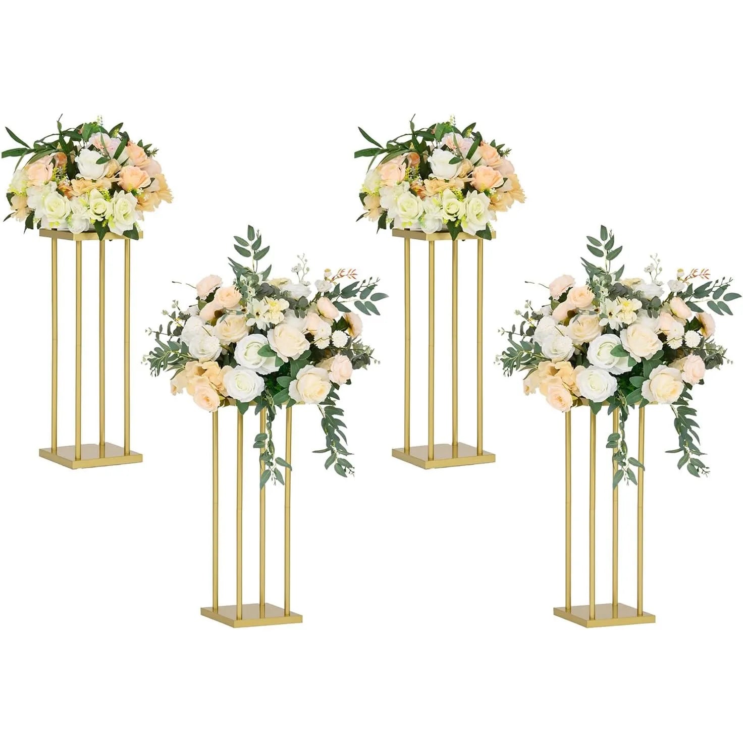 4 Pcs Gold Metal Flower Stand 23.6 in Tall Wedding Aisle Centerpiece Party Flower Holder/ Event Decoration