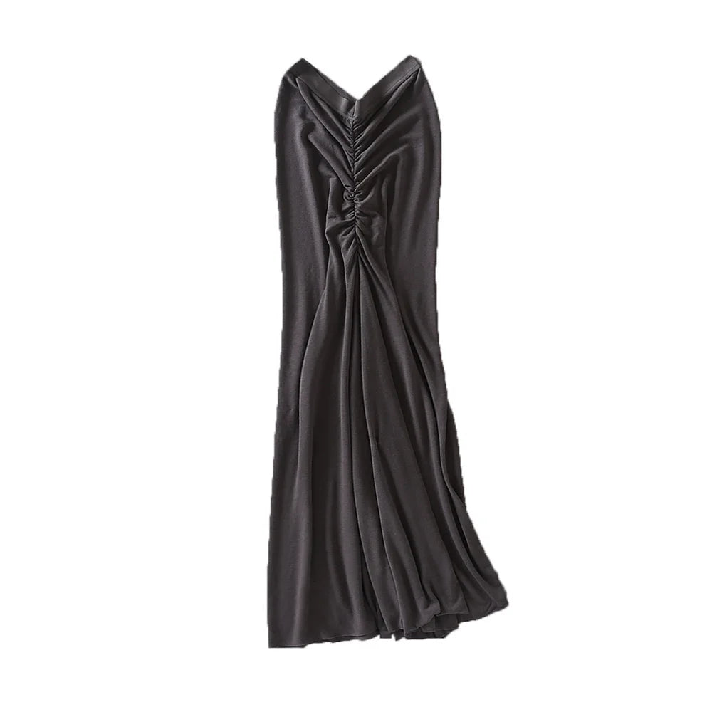 Vintage Midi Skirts for Women/ Fashion Long Skirts Women's 2022 Summer Black Bodycon Skirt Srunched Knitted Sexy Skirt