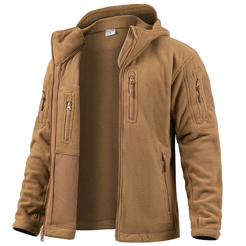 Men's Tactical Fleece Jacket Winter- Warm, Full Zip Military Hoodies/ Multi-Pockets Hiking, Hunting, Outdoor Coats
