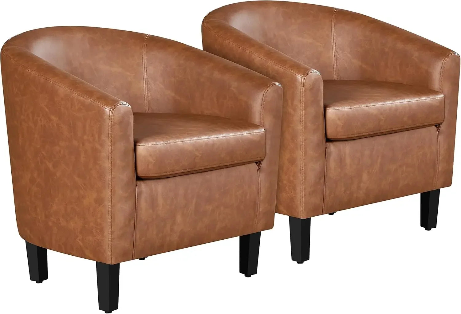 Barrel Chairs Set of 2, Faux Leather Club Chairs,PU Leather Accent Chairs, Waiting Room Chair with Soft Padded Seat for Bedroom