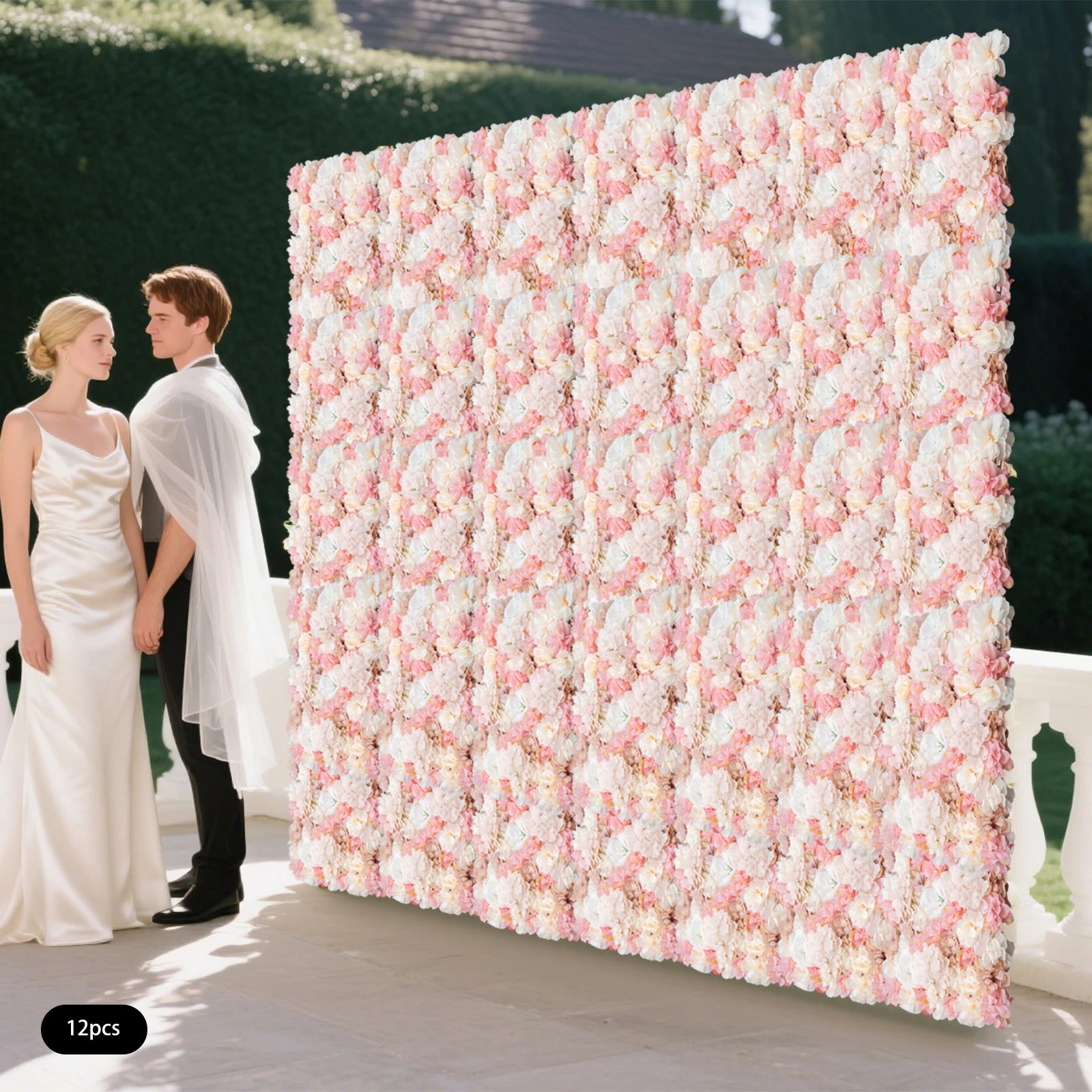 12 Pack Flower Wall Panels 16 x 24 inch 3D Rose Wall Mat Decorative Faux Floral Panel Hydrangea Silk Faux Flower Backdrop