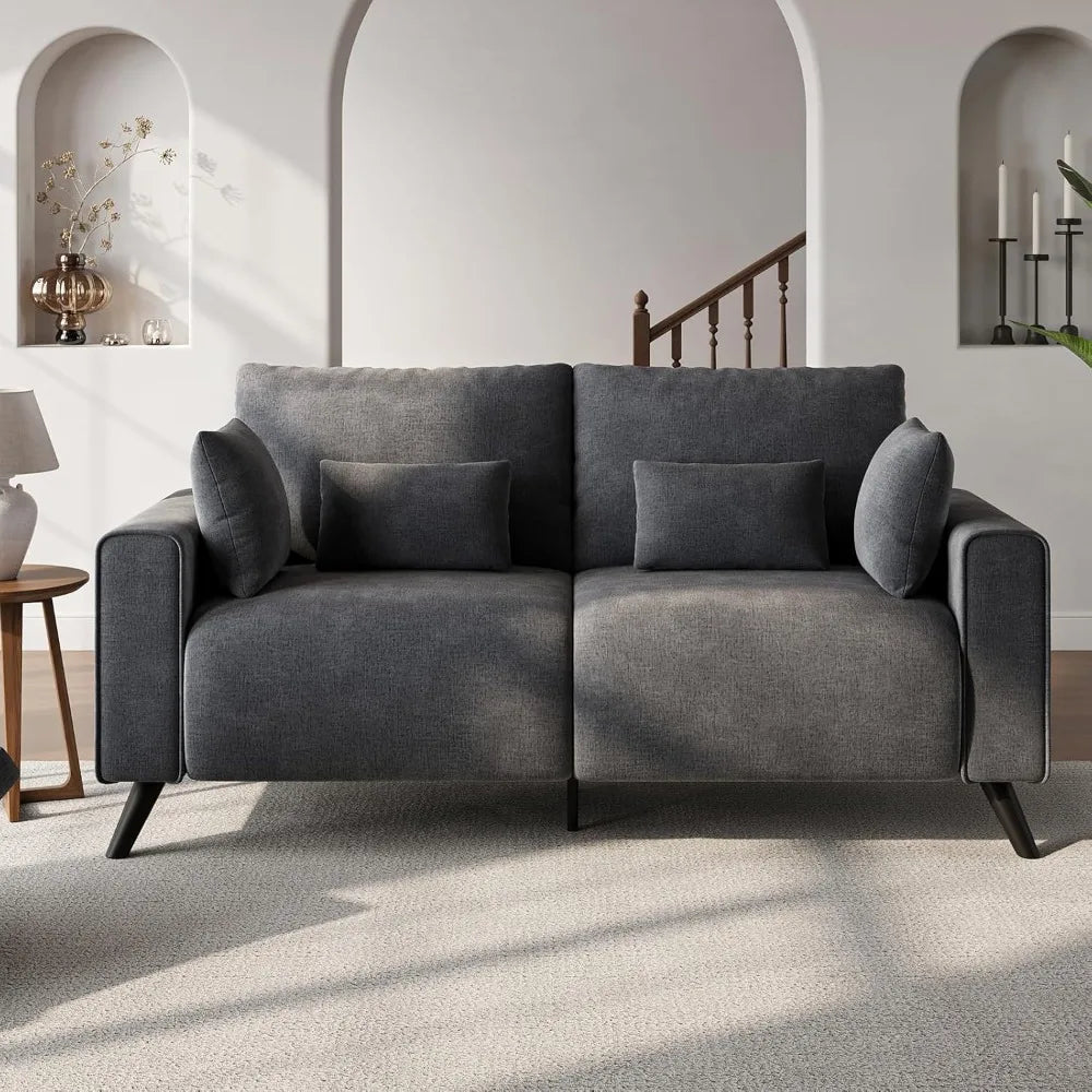 Loveseat Sofa, Grey Love Seat Couches for Living Room, 2 Seater Small Couch for Small Spaces, Bedroom, Office Sofas
