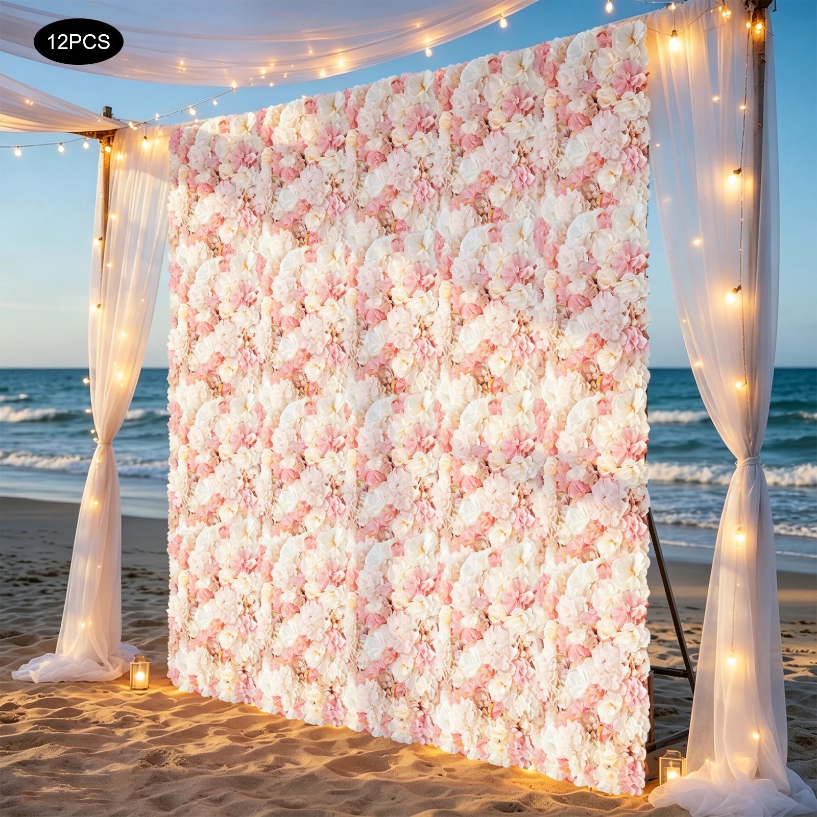 12PCS Silk Flower Walls 23.6x15.74in Artificial Floral Backdrop Realistic Rose Decoration Panel with Grid for Wedding Party Birthday