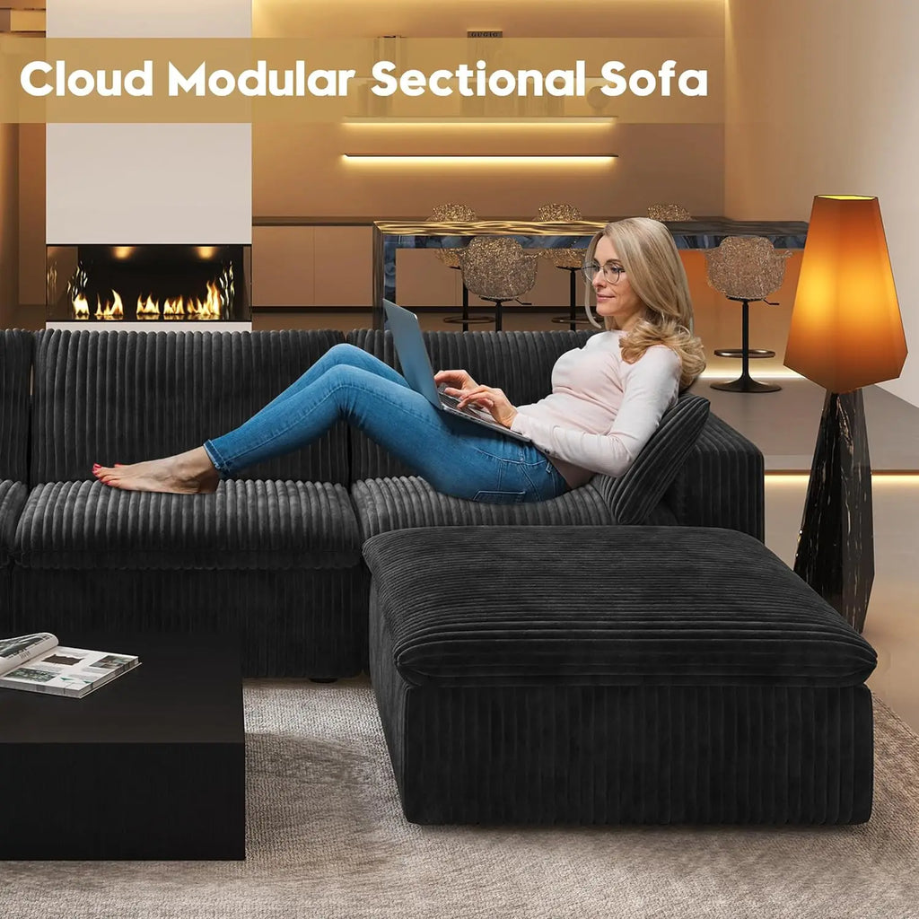 157.5" U Shaped Modern Sofa Modular Sectional Cloud Couch with 2 Ottoman,Deep Seat Upholstered Couches with Corduroy Fabric