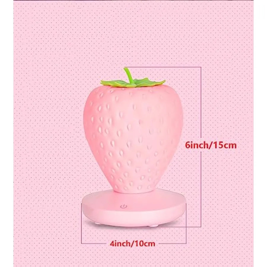 Strawberry Night Light Decor- LED Cute Silicone Strawberry Lamp - USB Rechargeable - 3 Modes Touch Bedside Color Changing Lamp