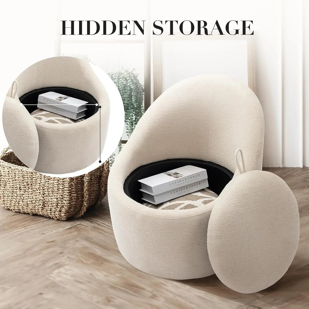Swivel Accent Chair, 360° Swivel Chair with Hidden Storage, Modern Small Barrel Swivel Armchair for Living Room/Bedroom