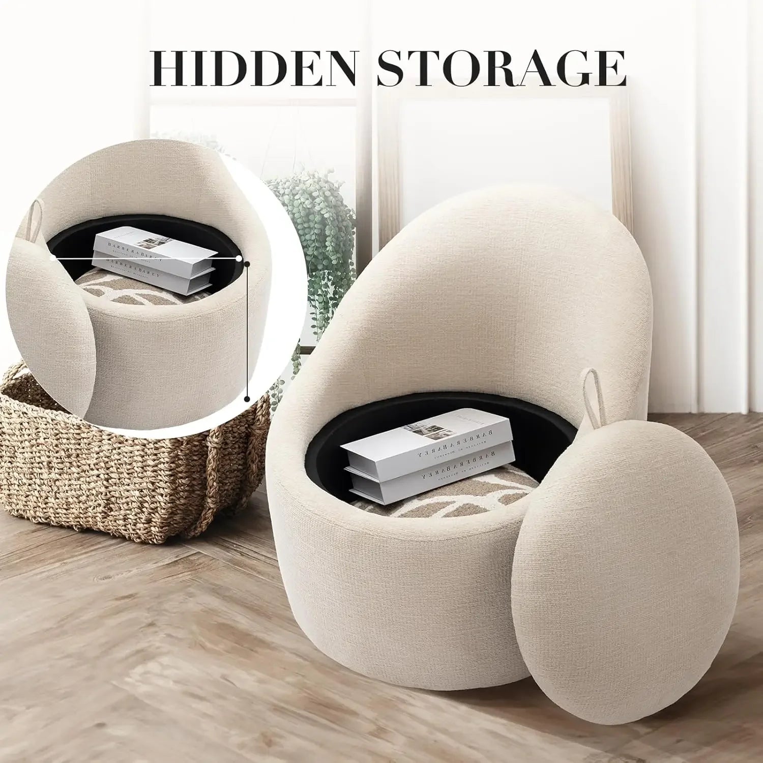 Swivel Accent Chair, 360° Swivel Chair with Hidden Storage, Modern Small Barrel Swivel Armchair for Living Room/Bedroom