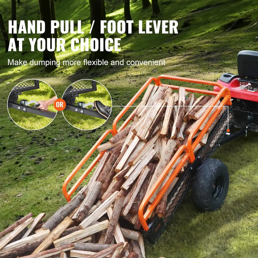 Heavy-Duty 1500lbs Capacity Yard Garden Trailer with 15 Cubic Feet Dump Cart for Lawn and Garden Use