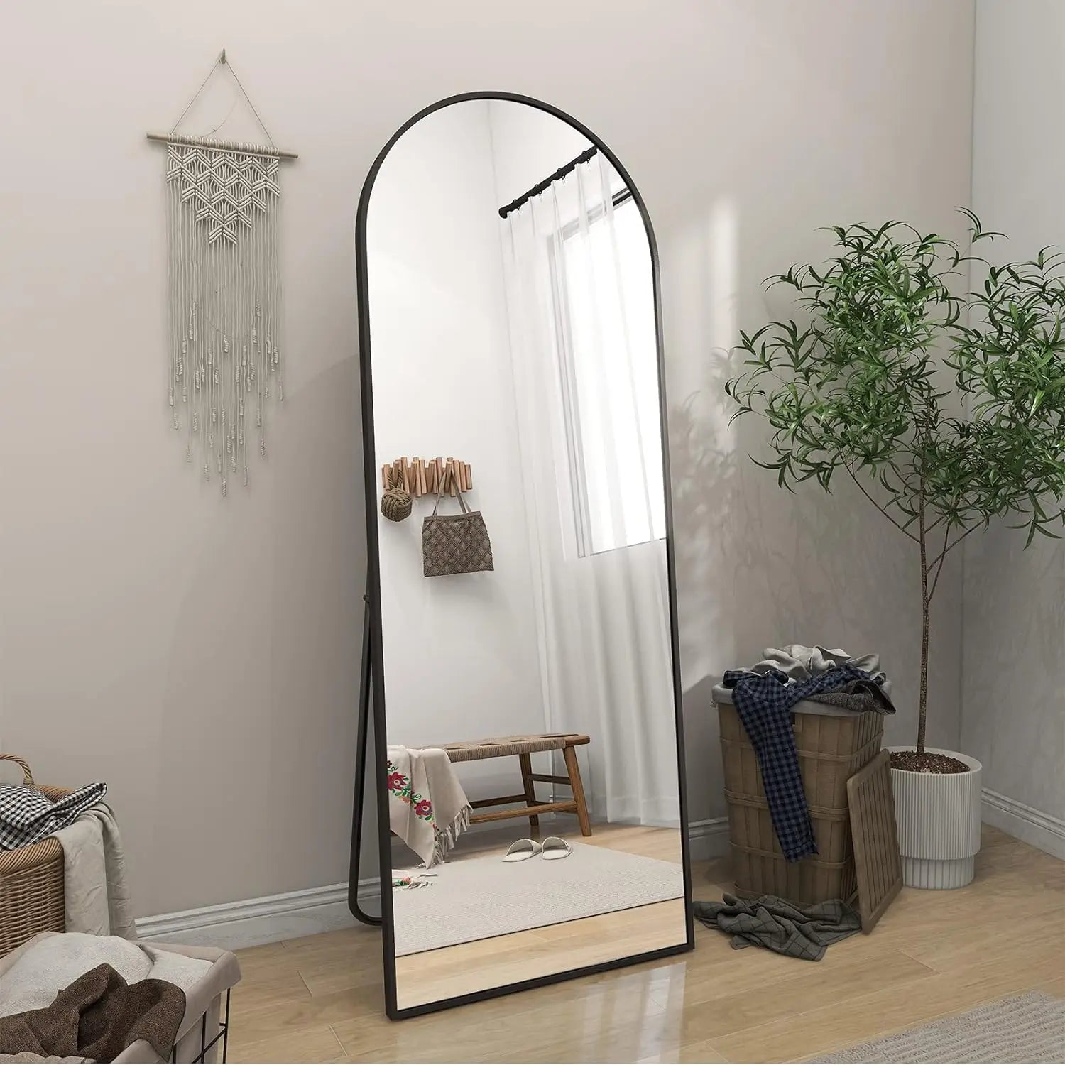 64"x21" Arch Floor Mirror, Full Length Mirror, Wall Mirror Hanging or Leaning, Arched-Top Full Body Mirror with Stand