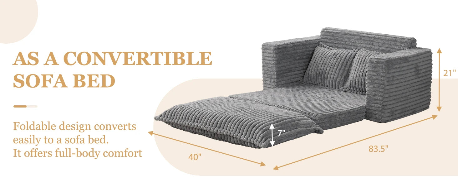 3-in-1 Pull Out Floor Couch with Washable Cushion and Pillows, Loveseat Sleeper Sofa, Convertible Sofa Bed/ Futon Couches