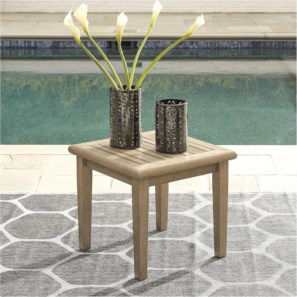 Outdoor Eucalyptus Wood Square Table/Gray-Brown