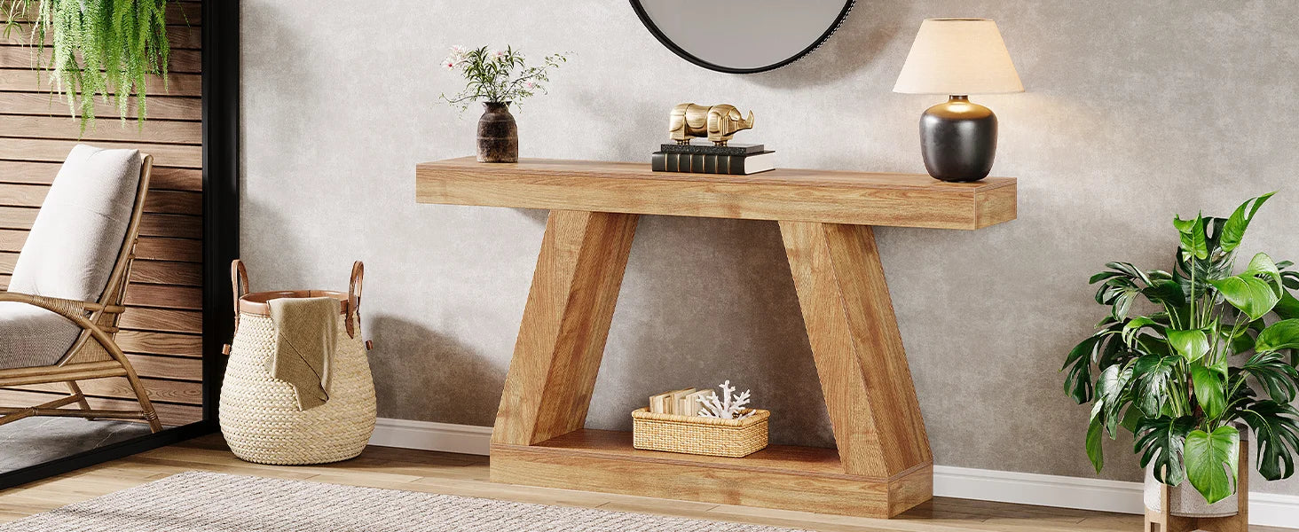 Tribesigns 55-Inch Rustic Console Sofa Table with Storage Industrial Wooden Entryway Table for Hallway Living Room