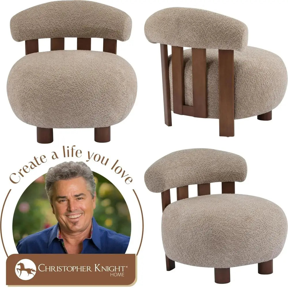 Elvina Plush Fabric Accent Chair, Solid Wood Lounge Cozy Reading Chair for Modern Living Spaces