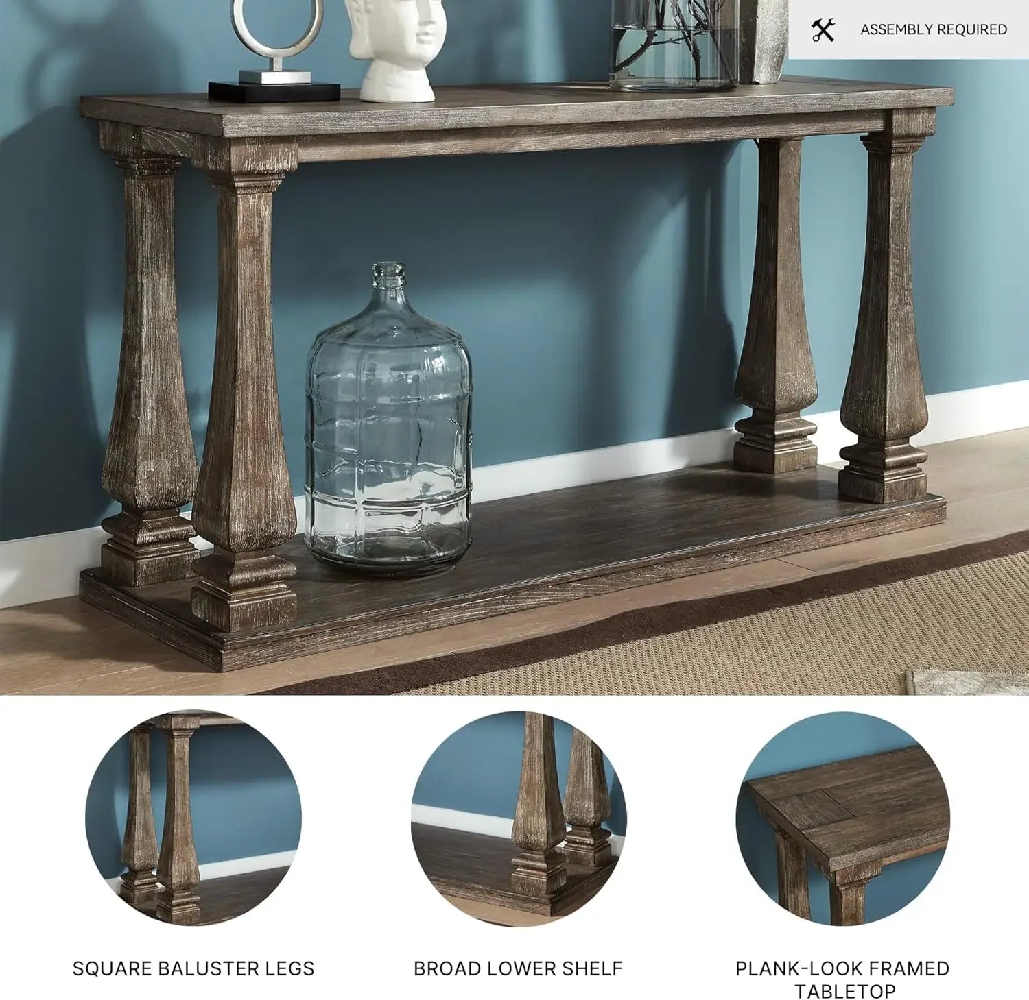 Vintage Sofa Console Table, Weathered Gray
