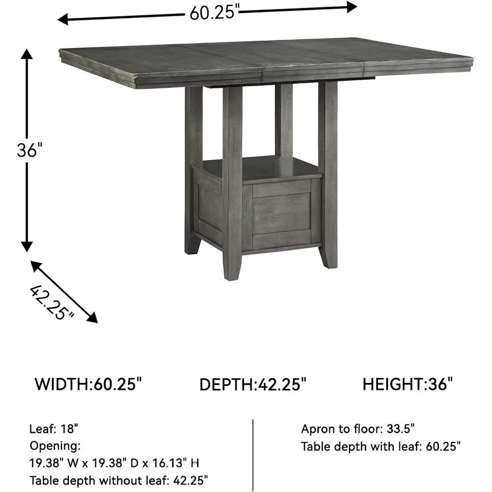 Modern Farmhouse Style Counter Height Dining Table with Extension, Dark Gray Finish