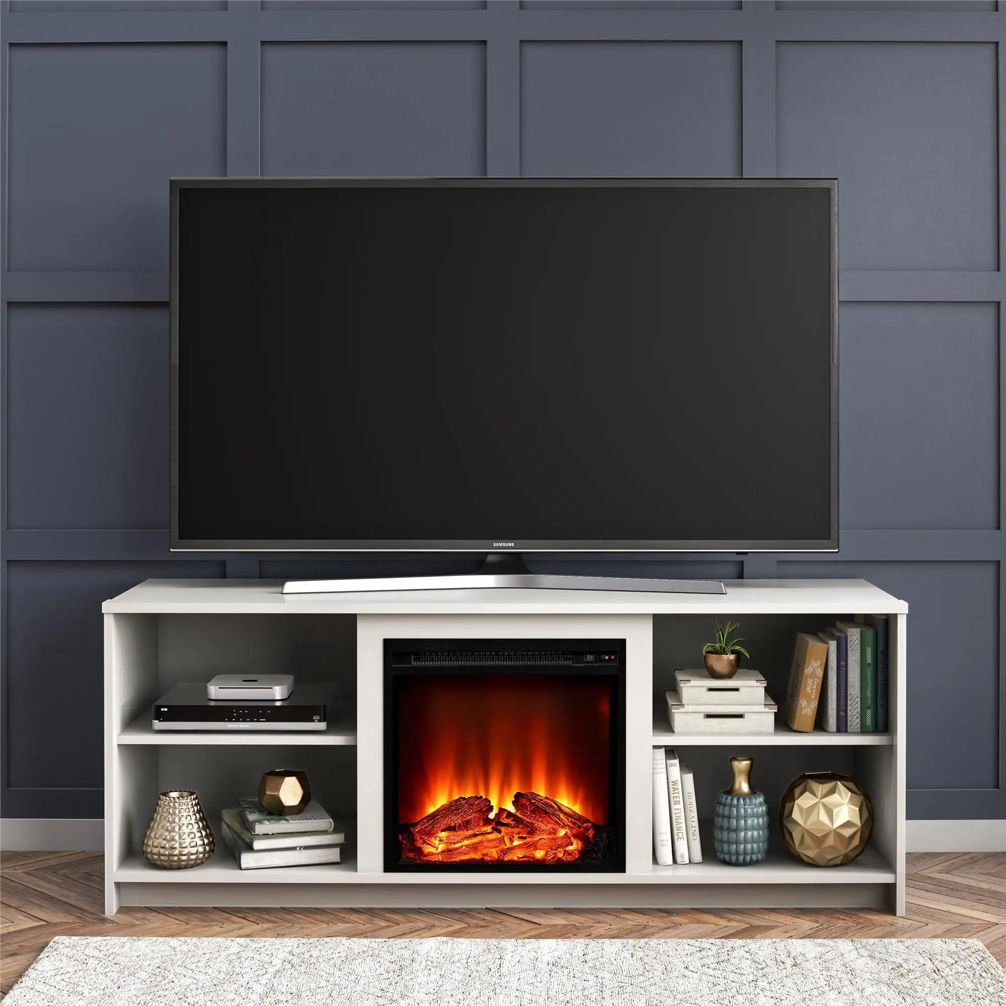 Fireplace TV Stand for TVs up to 65", Black Oak