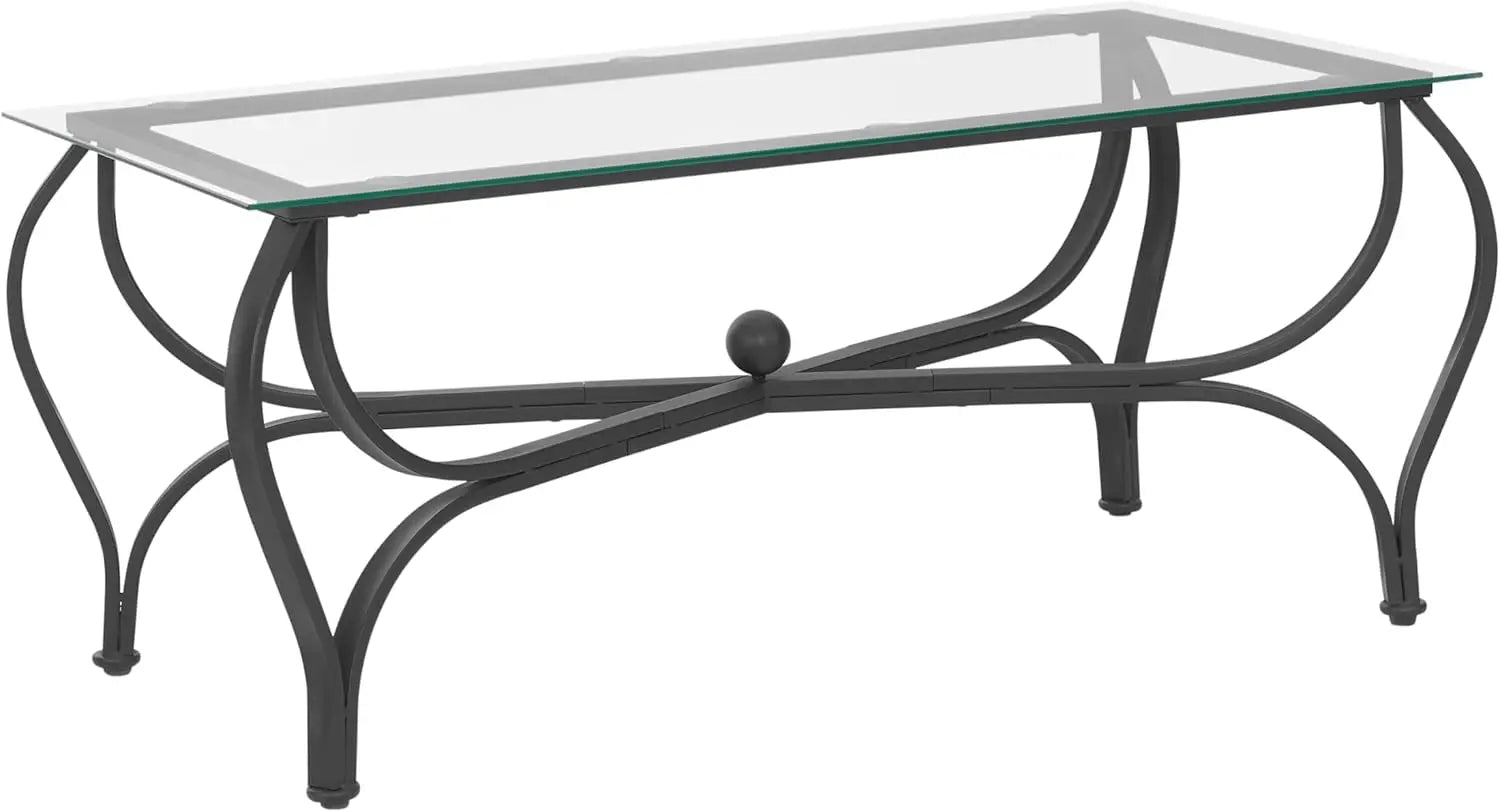 3-Piece Coffee Table Set, Tempered Glass Surface Living Room Sets, Coffee Table & 2 End Side Table, Metal Frame