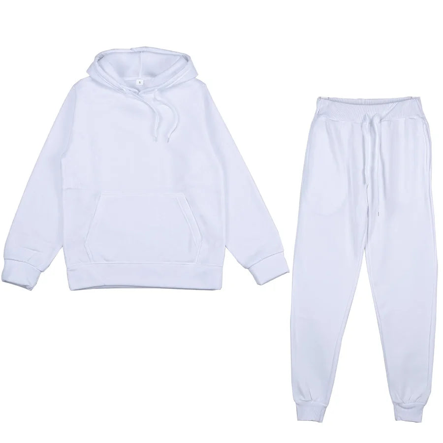 Two Piece Set Casual Fleece Tracksuit Women Winter/ Women's Set/ Oversized Hooded Long Sleeve Hoodie/ Sport Pants