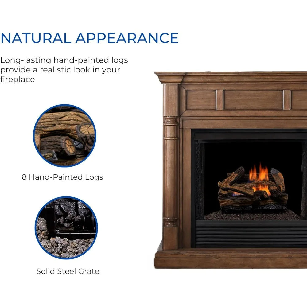 NEW-Duluth Forge DLS-18R-1 Dual Fuel Fireplace Logs with Remote, Compatible with Natural Gas or Propane, 30,000 BTU Output