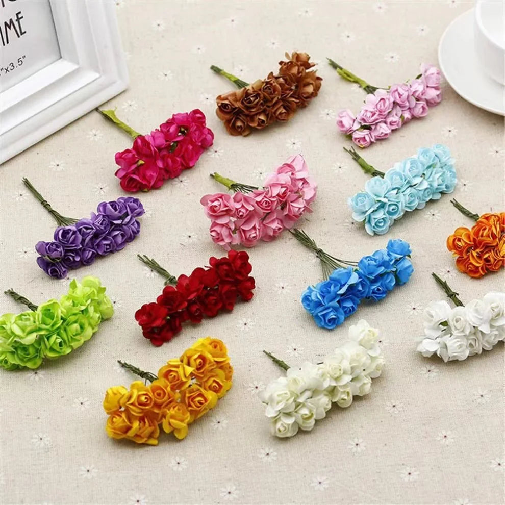 144PCS 1.5 cm Artificial Mini Paper Rose Bouquet For Scrapbooking/ For Wedding Party Decoration/ Cheap Artificial Rose Flowers