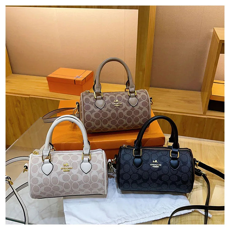 Mini Vintage Boston Bag - Women's Quilted Pillow Shoulder Bag, Retro Monogram Crossbody Purse & Stylish Handheld Bag