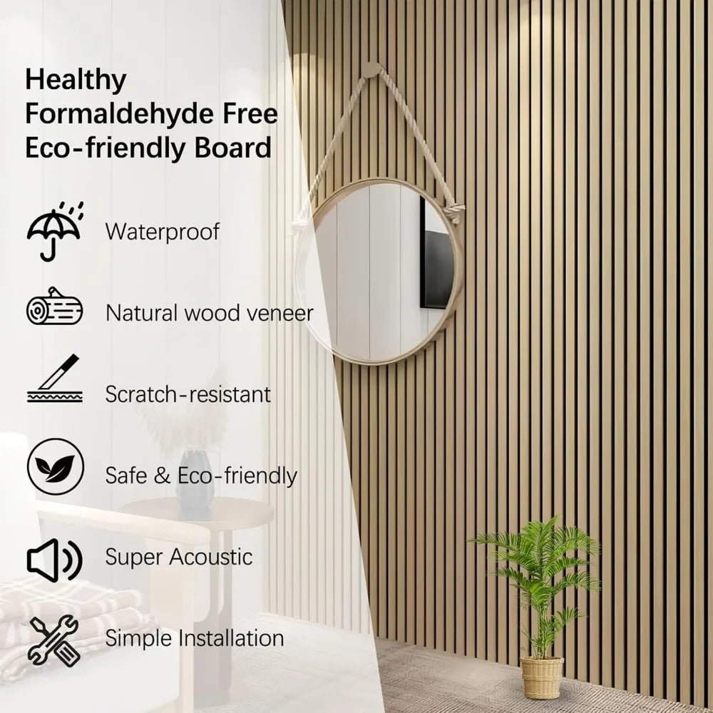 Oak Wood Veneer Acoustic Wall Panels - 2-Pack for Interior Decoration, 12.6 Wide x 94 Tall