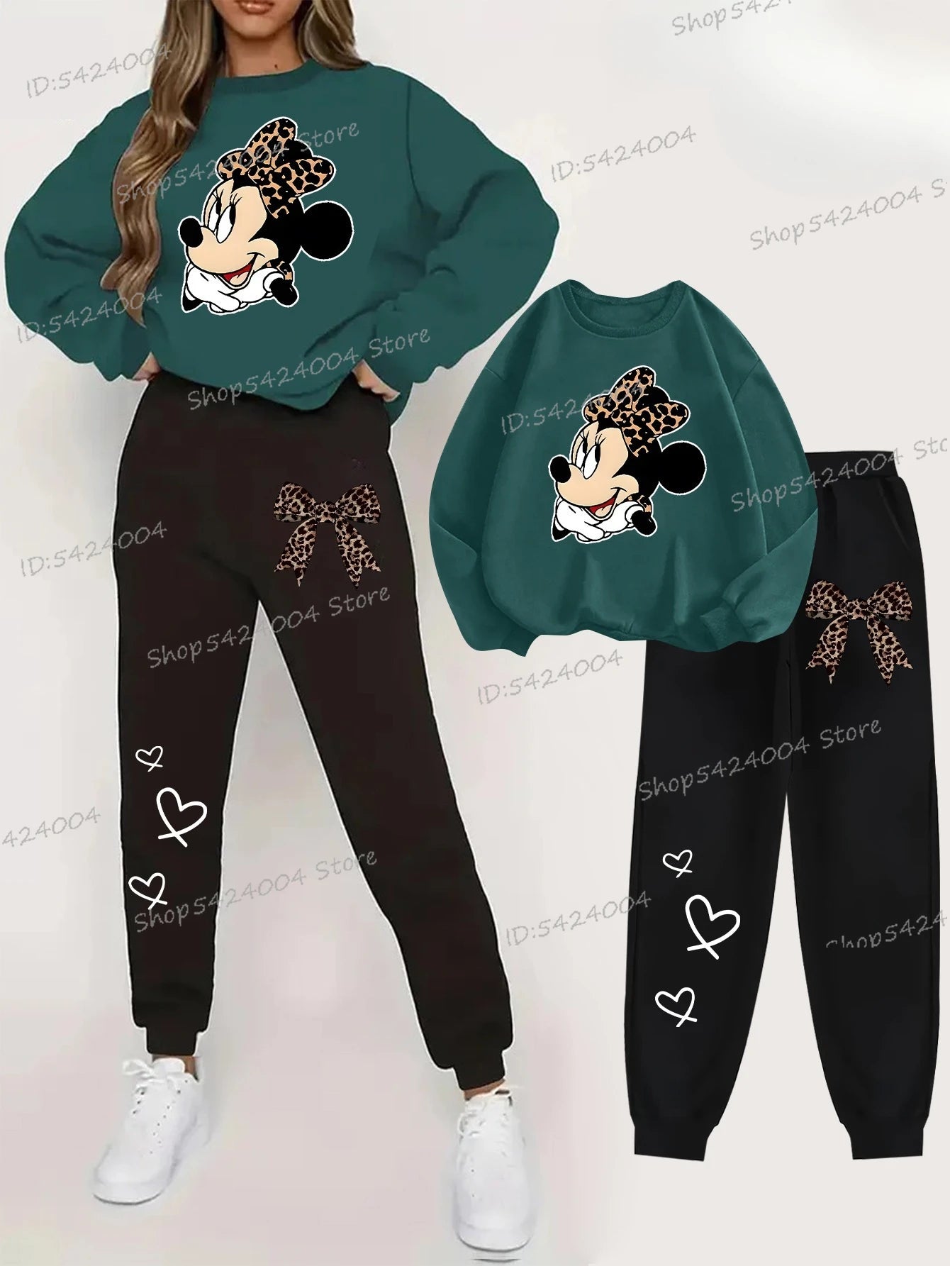 Cartoon Mickey Mouse Printed Two-Piece Set Women Fashion/ Minnie Sweatshirt + Pants 2Pc Suit Women Pullover Set