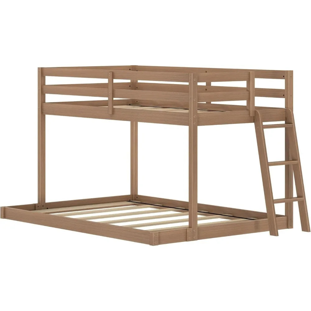 Grain & Grove Twin-Over-Full Bunk Bed for Kids with Ladder, Guardrail, and Slats, No Box Spring Needed