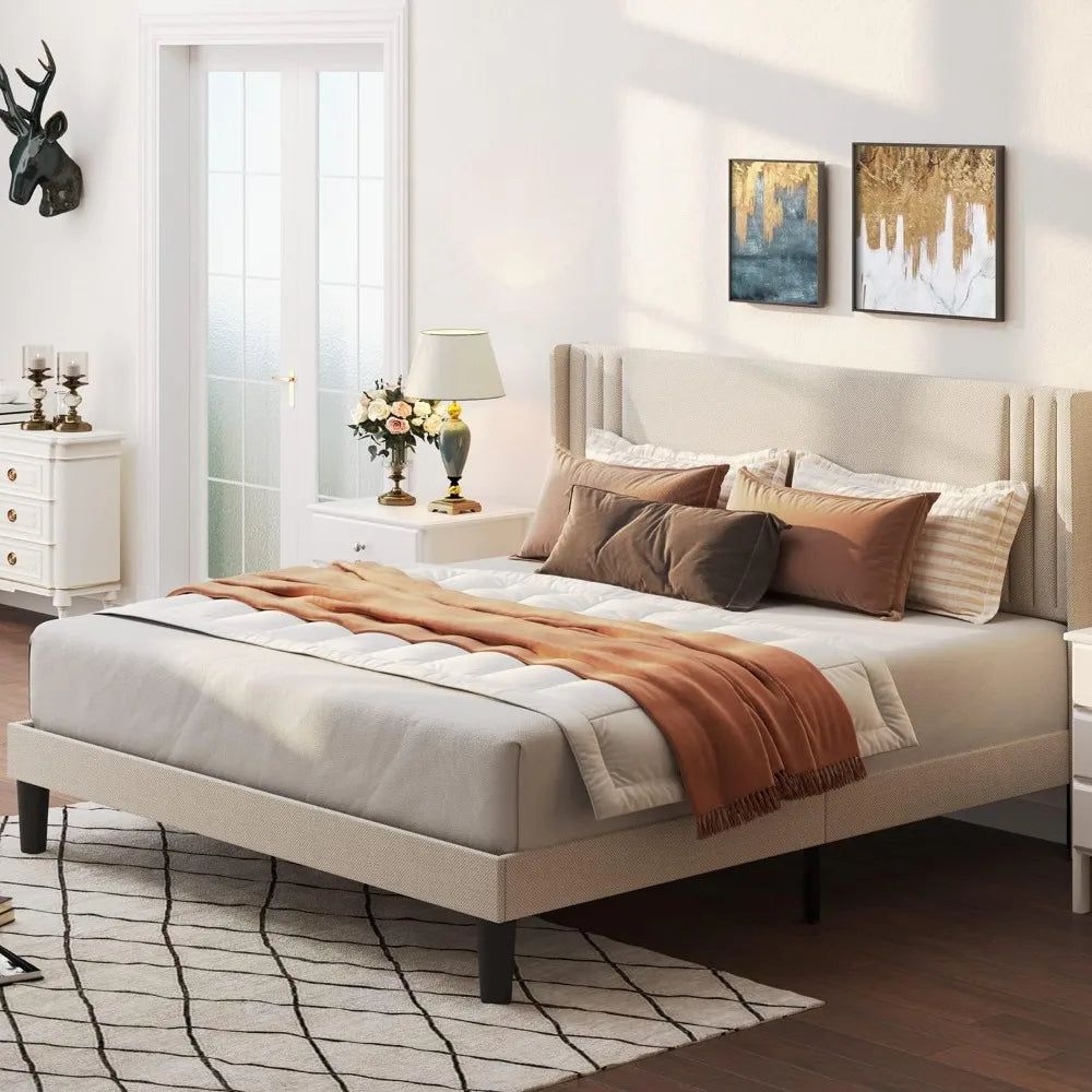Queen Bed Frame with Wingback Headboard