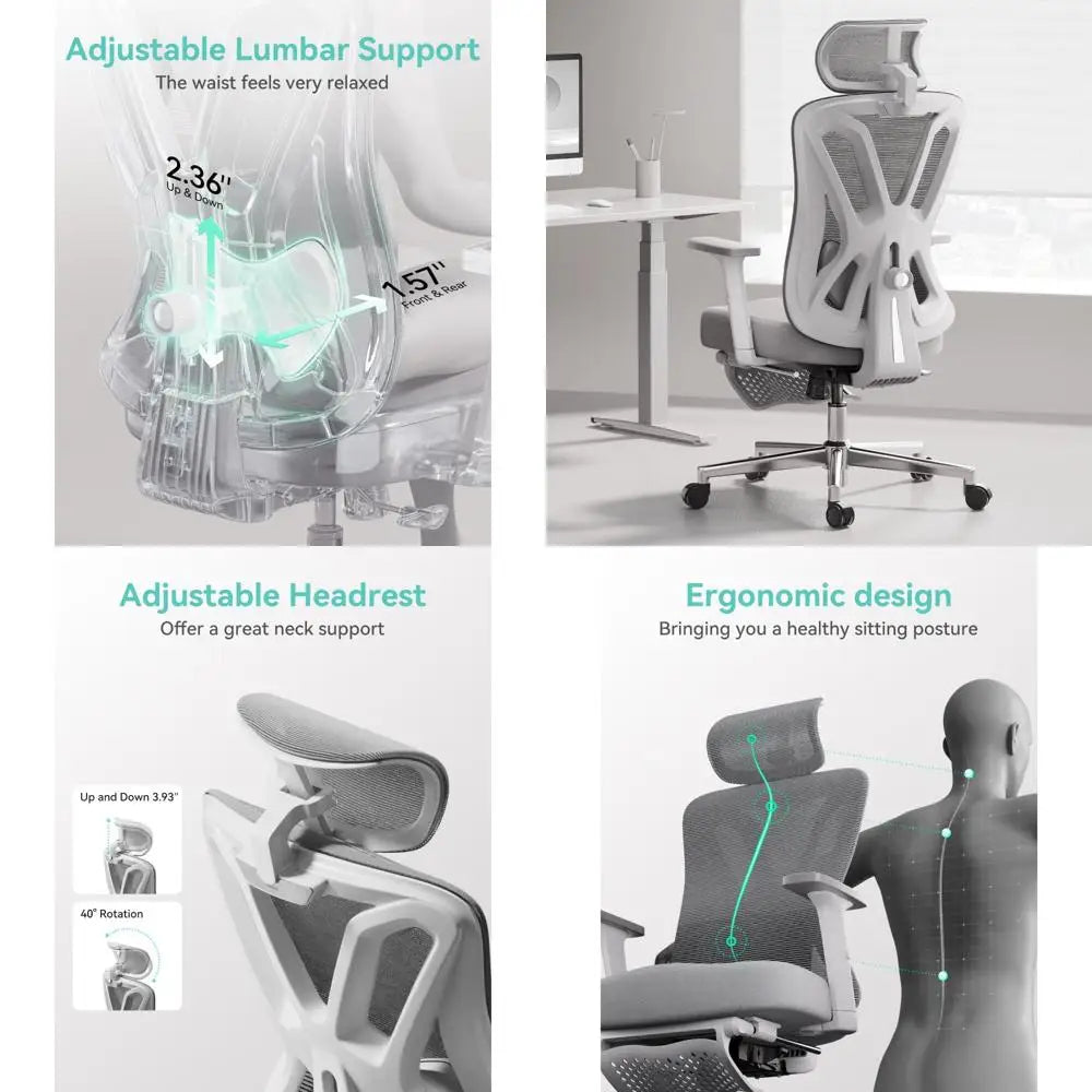 Ergonomic Mesh Office Chair with Adjustable Lumbar Support and Height, Plus Footrest for Comfortable Computing