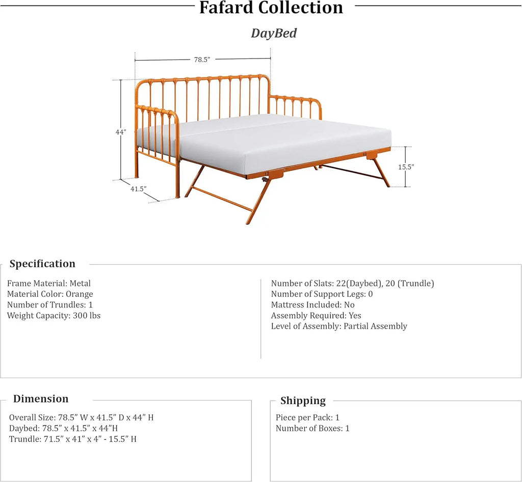 Twin Size Metal Daybed with Trundle and Steel Slat Support, Easy Assembly, Multi-Functional Furniture
