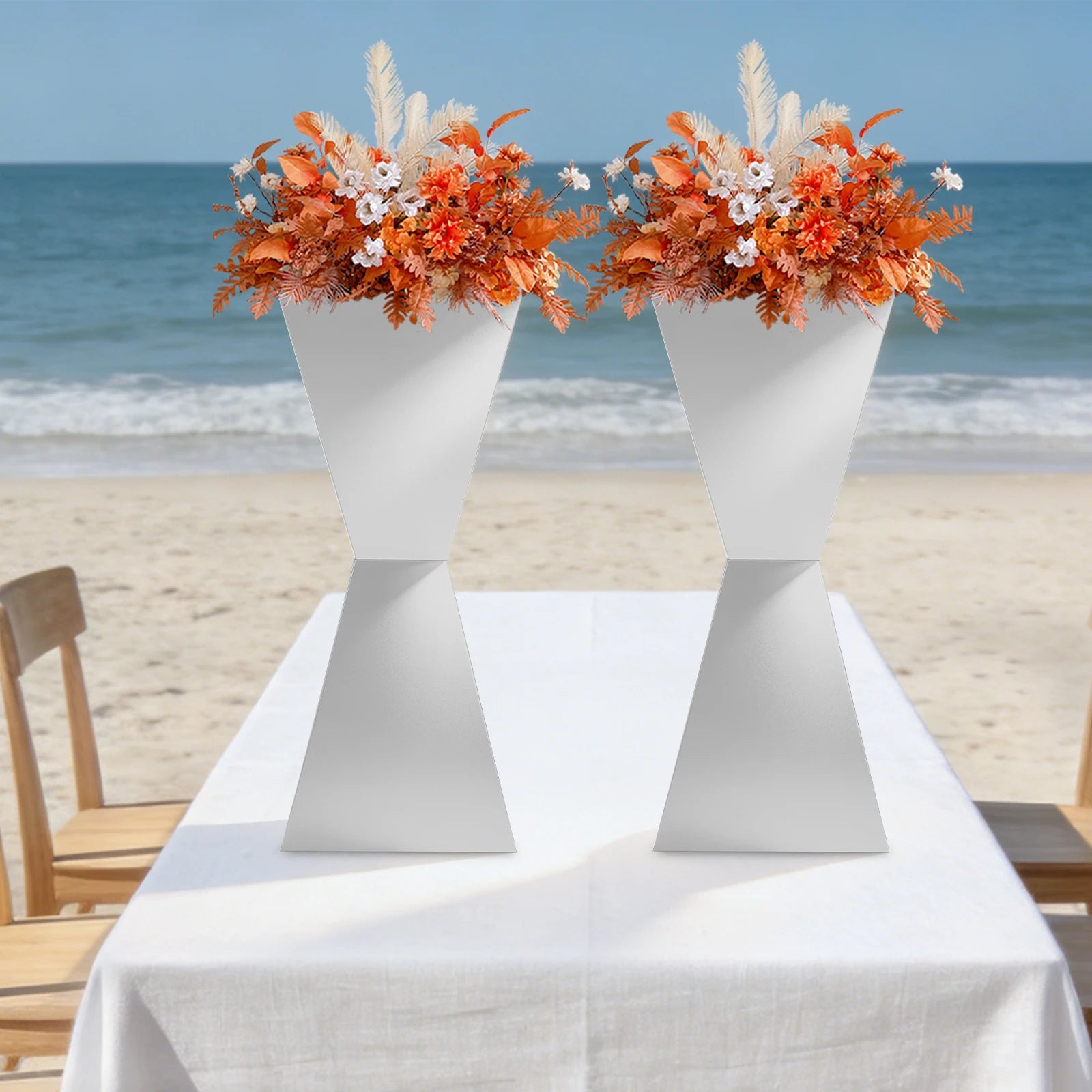 2PCS Stainless Steel Flower Stand, Gold/Silver Wedding Dessert Table Display /Stand, 25*25*60cm Freestanding Centerpiece Holder For Wedding, Birthday, Party Decor