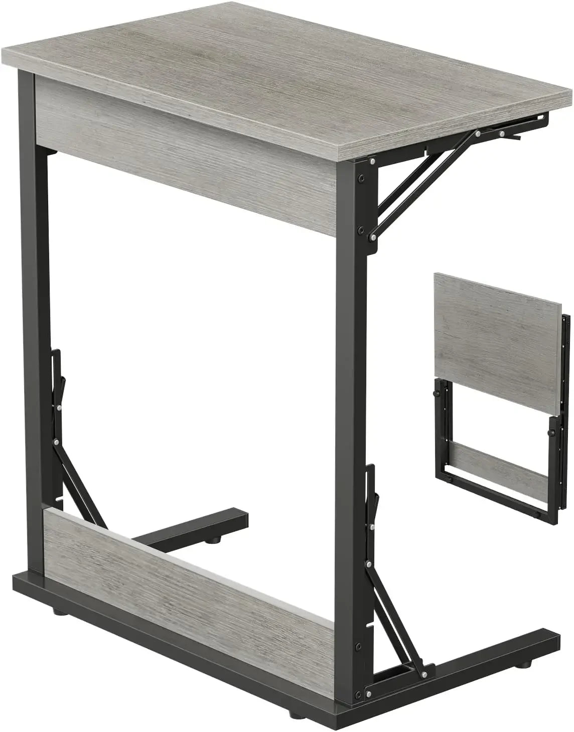 24" Wide Folding C-Shaped End Table, Small Side Desk for Couch, Sofa TV Tray Table with Metal Frame for Living Room, Bedroom