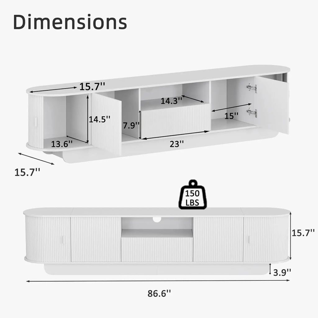 86.61'' TV Stand for 55-85" TV, Modern Entertainment Center with Large Storage Cabinet & Open Shelves, TV Console