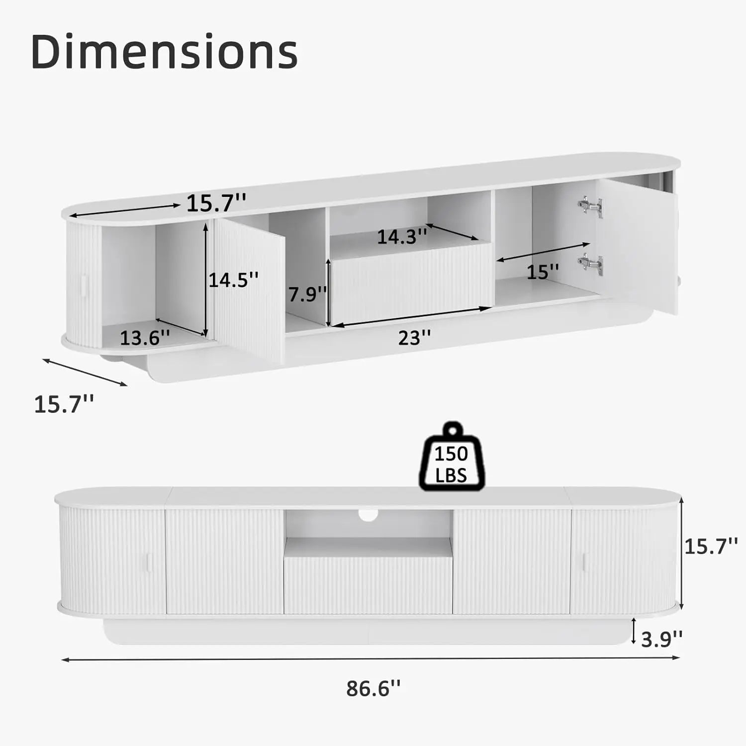 86.61'' TV Stand for 55-85" TV, Modern Entertainment Center with Large Storage Cabinet & Open Shelves, TV Console