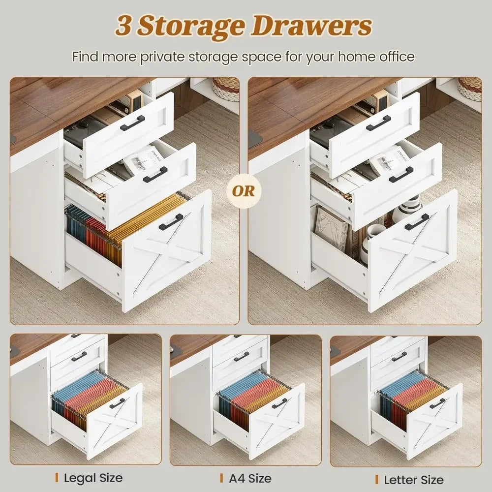 Farmhouse 96.5 Computer Desk with Drawers, 2 Person Home Office Desk, Gaming Double Desk with Storage Shelves