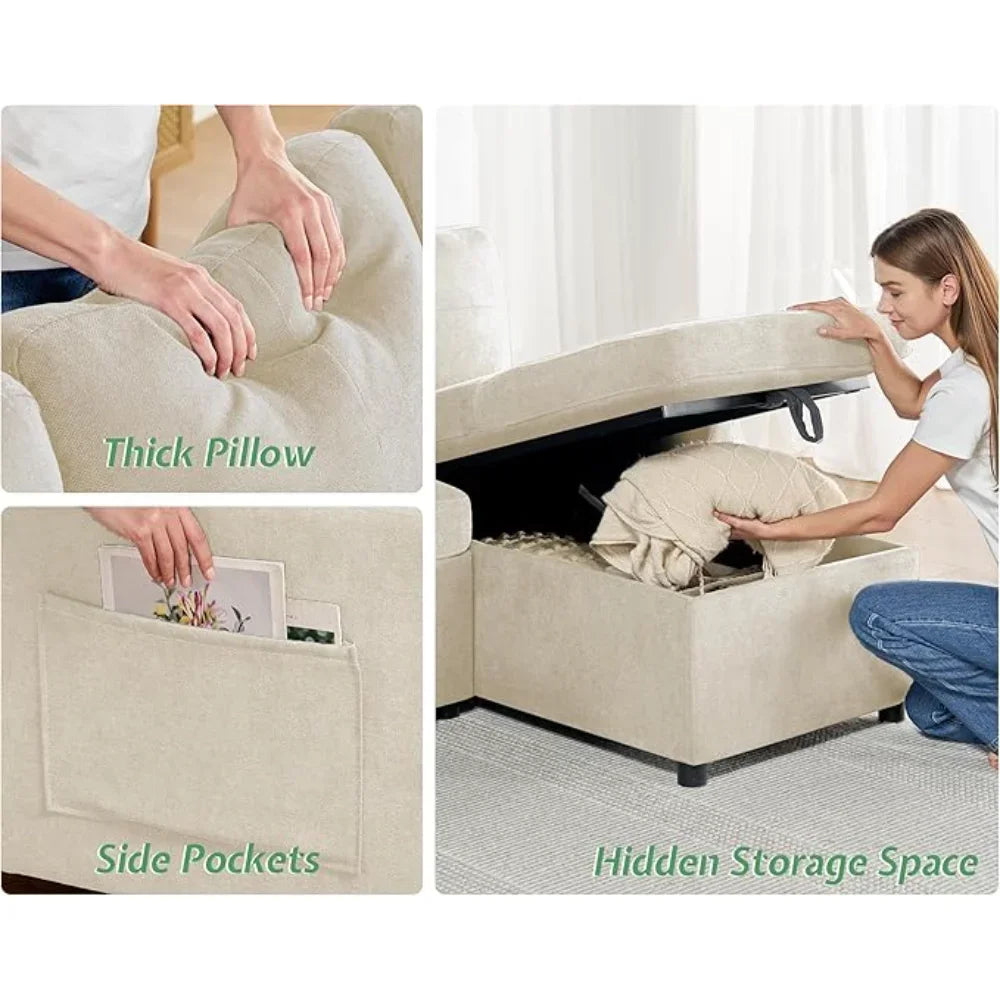 Sleeper Sofa, 2-in-1 Sofa Bed with Storage Chaise, Pull Out Sofa Couch for Living Room, Guest Room