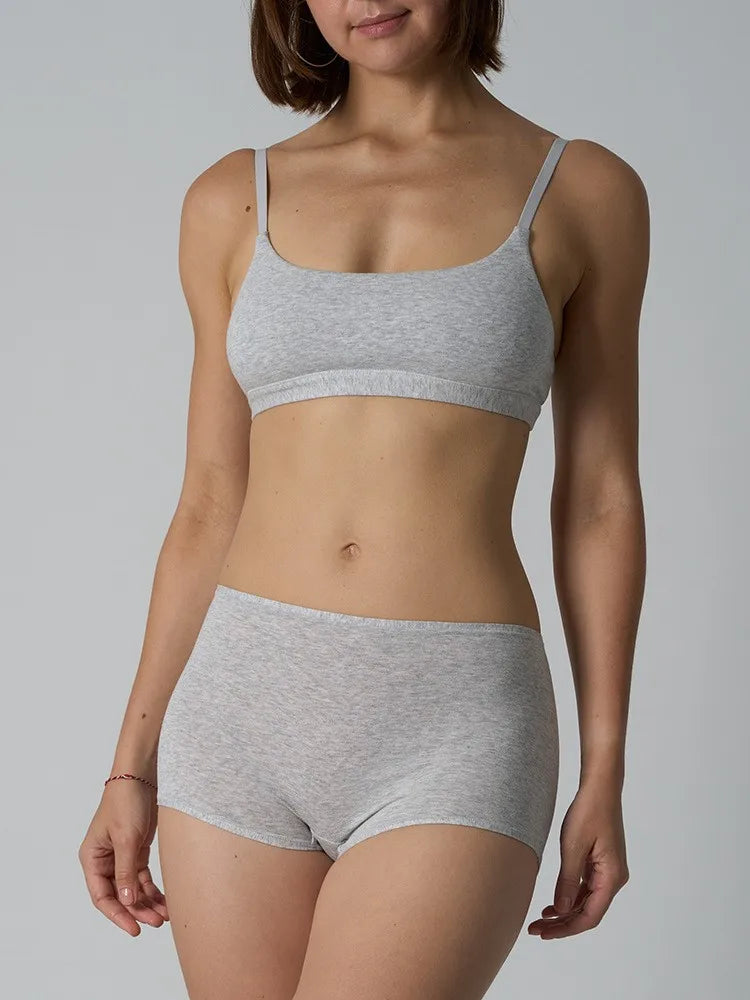 Simple High Elasticity Lingerie Sport Set/ Women Casual Cotton Adjustable-strap Seamless Bras/Low Waist Boxer Chic Briefs Sets