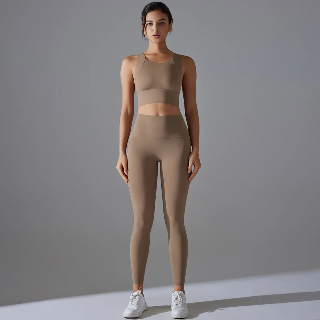 Yoga Set Women's tracksuit Women Fitness Crop Top Shockproof Sports Bras Yoga Gym Running Pants Sportswear Running Fitness Yoga