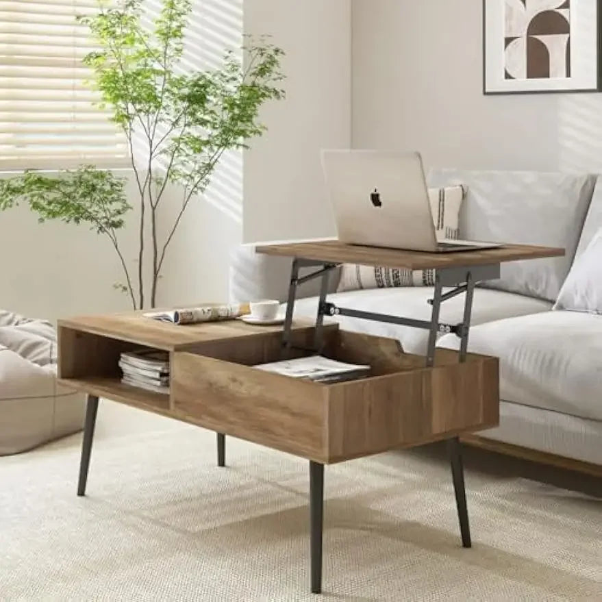 Coffee Table, 39" Lift Top Coffee Table with Hidden Compartment, Small Wooden Center Table for for Home, Living Room, Natural