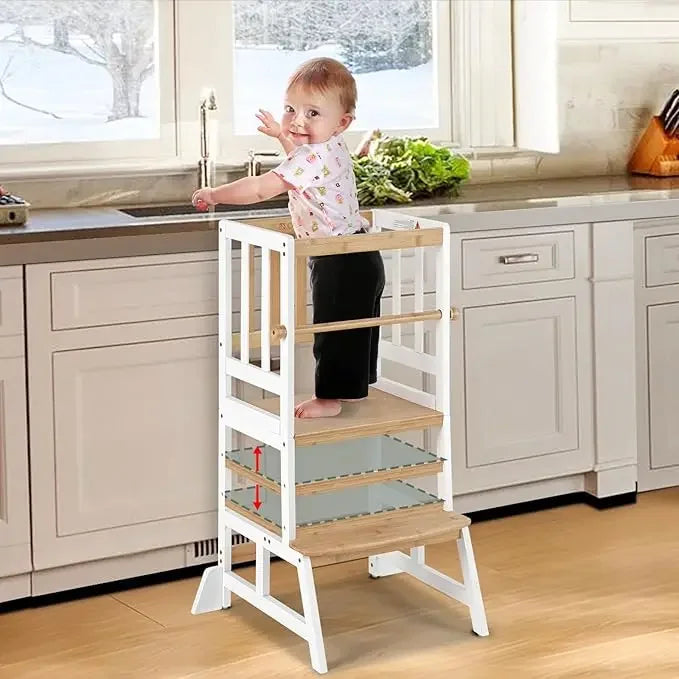 Customizable-Toddler Standing Tower - Adjustable Height Toddler Kitchen Stool Helper - Kids Kitchen Step Stool