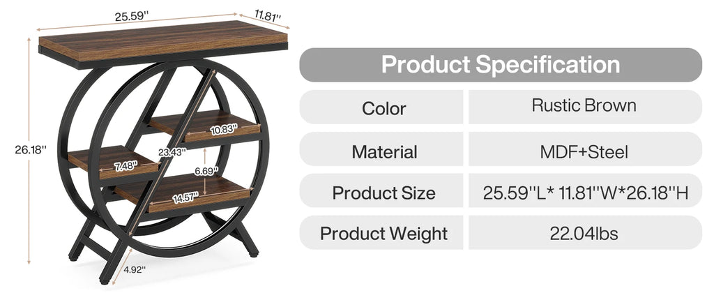 Tribesigns End Table for Living Room, 3-Tier Narrow Side Table with Storage, Wood Sofa Side Table with Geometric Metal Frame
