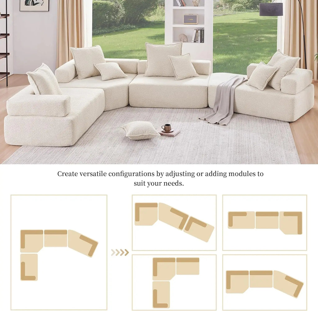 6-8 Seat Oversized Modular Sectional Sofa with Comfy Throw Pillows, U Shaped