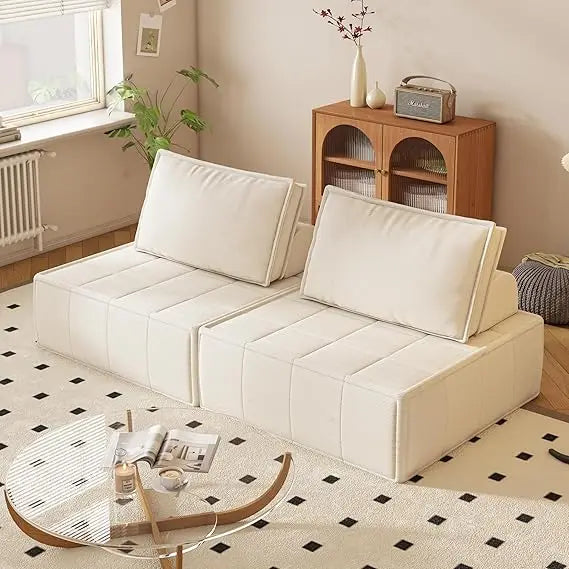 Modular Sectional Loveseat, 2-Piece Deep Seat Corduroy Lounge Sofa with Movable Cushions, Small Loveseat Couch for Living Room