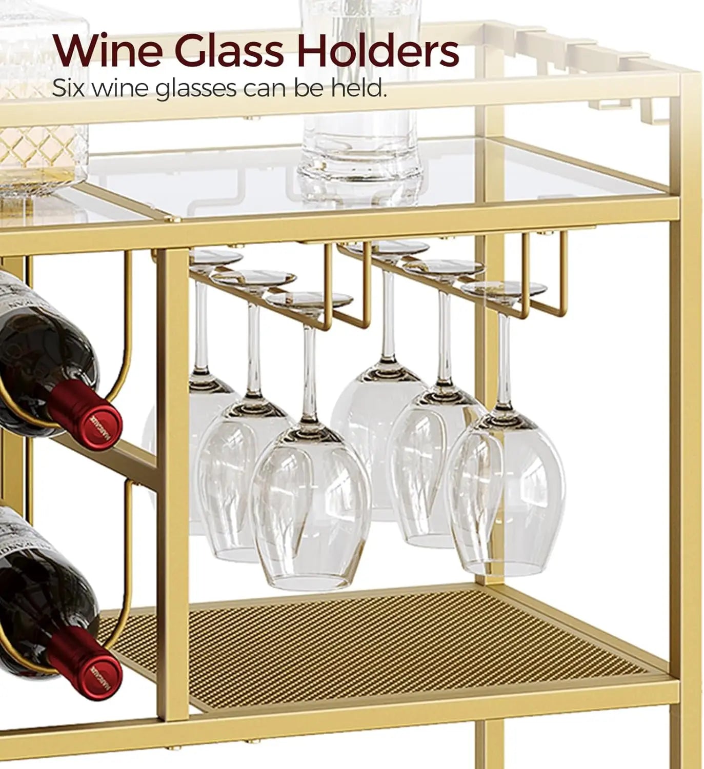 Bar Cart for Home, 3-Tier Serving Cart with Wheels and Handle, Beverage Cart with Wine Rack and Glass Holders